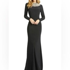 IEENA for Mac Duggal sophisticated Long Sleeve, Beaded Collar Gown